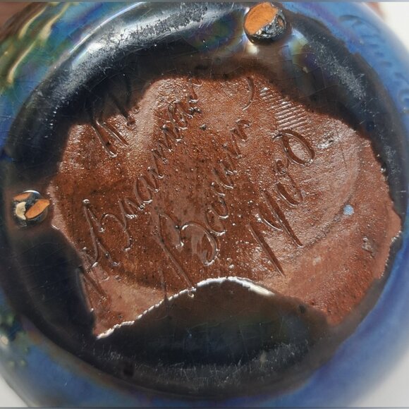 CH Brannam Barum Pottery Ceramic Mini Jug 1900 Dated Frog Fish Waves Blue 2.25" - Picture 11 of 16